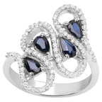 Blue Sapphire Ring With White Zircon 1.38 Carats Sterling Silver
