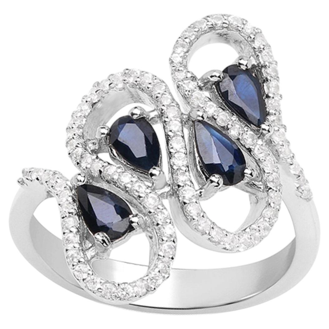 Blue Sapphire Ring With White Zircon 1.38 Carats Sterling Silver