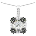 Green Amethyst Flower Pendant With White Sapphire 2.66 Carats Sterling Silver