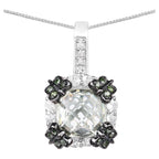 Green Amethyst Flower Pendant With White Sapphire 2.66 Carats Sterling Silver