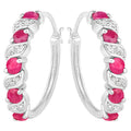 Ruby Hoop Earrings With White Topaz 1.36 Carats Sterling Silver