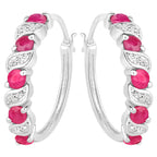 Ruby Hoop Earrings With White Topaz 1.36 Carats Sterling Silver