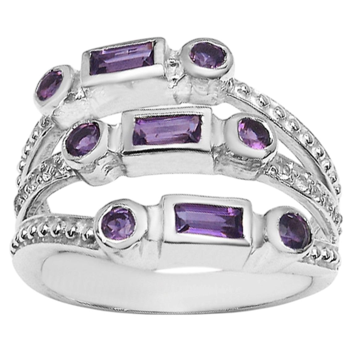 Amethyst Ring With White Topaz 0.82 Carats Sterling Silver