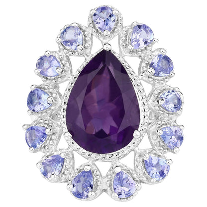 Amethyst Ring Tanzanite Halo 5.8 Carats Sterling Silver