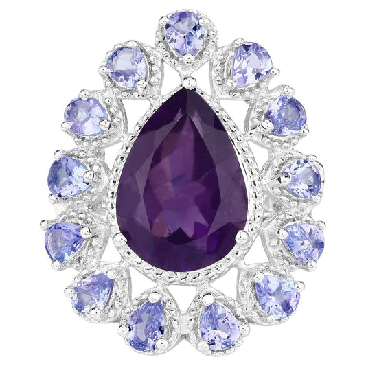 Amethyst Ring Tanzanite Halo 5.8 Carats Sterling Silver