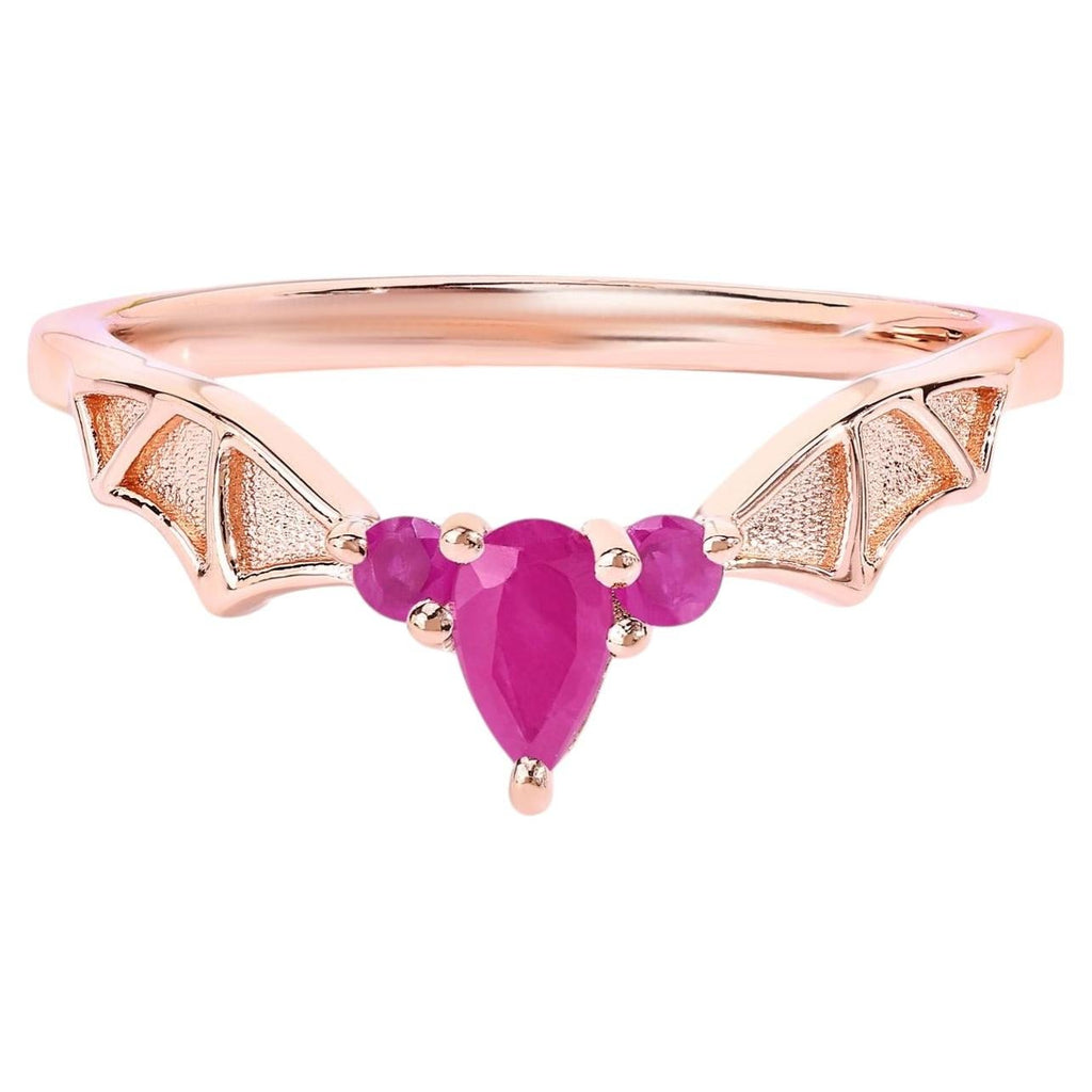 Ruby Bat Ring 0.32 Carats Gold Plated Silver