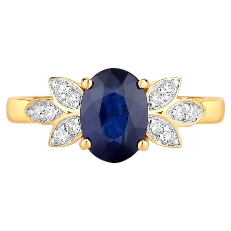 Blue Sapphire Ring With Diamonds 2.1 Carats 18K Yellow Gold