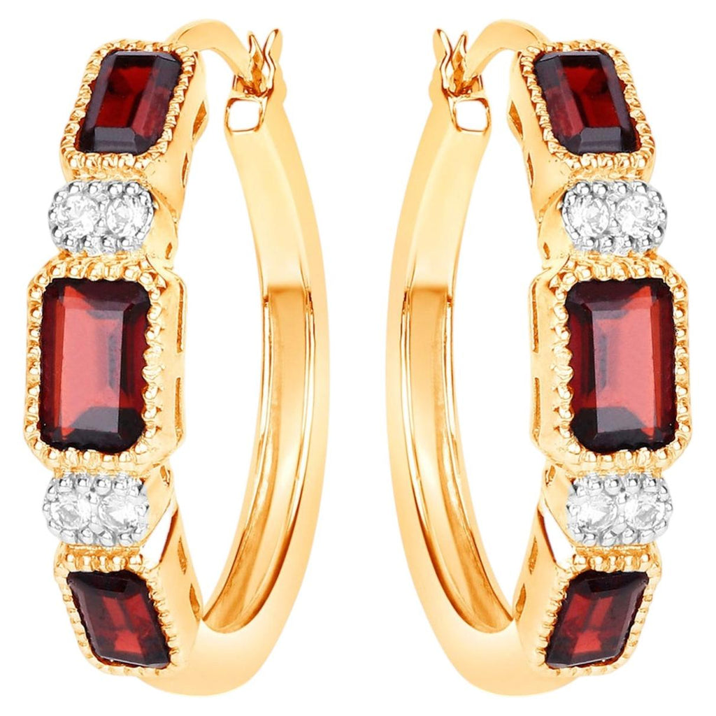 Garnet Earrings With White Topaz 2.72 Carats Gold Plated Silver