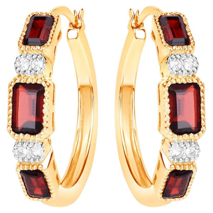 Garnet Earrings With White Topaz 2.72 Carats Gold Plated Silver