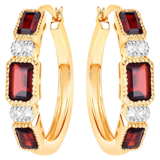 Garnet Earrings With White Topaz 2.72 Carats Gold Plated Silver