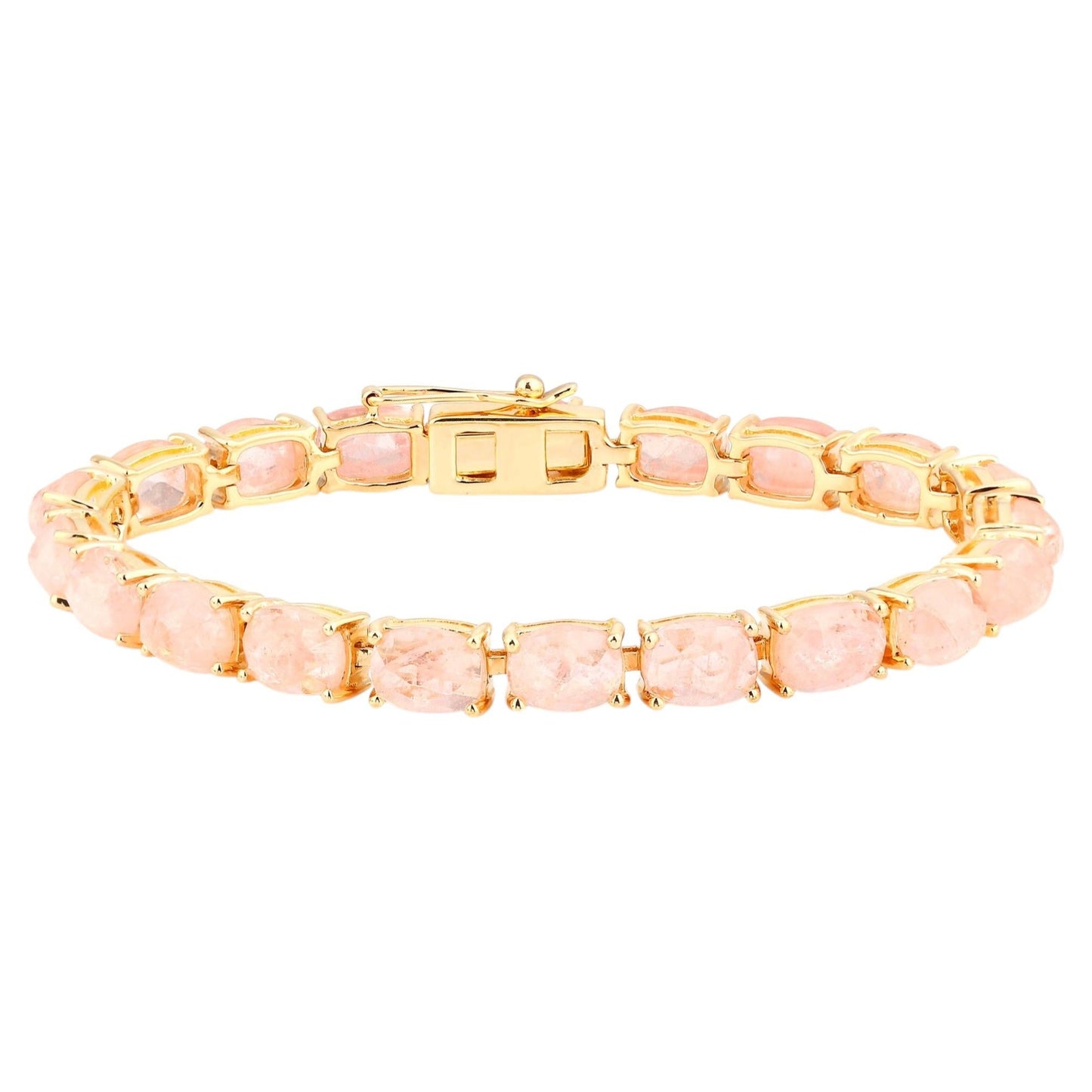 Morganite Tennis Bracelet 34.4 Carats Gold Plated Silver
