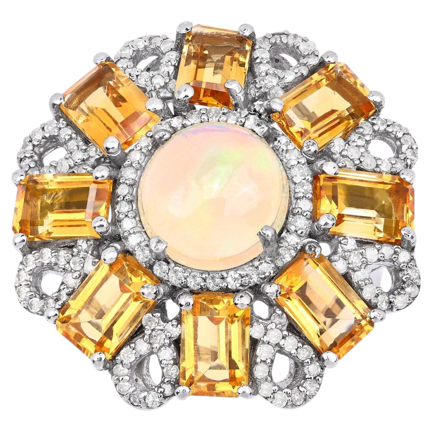 Opal Ring With Citrine 7.14 Carats Sterling Silver