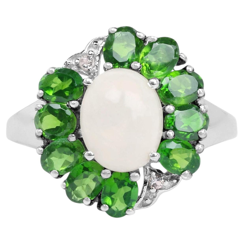 Ethiopian Opal Ring With Chrome Diopside 2.88 Carats Sterling Silver