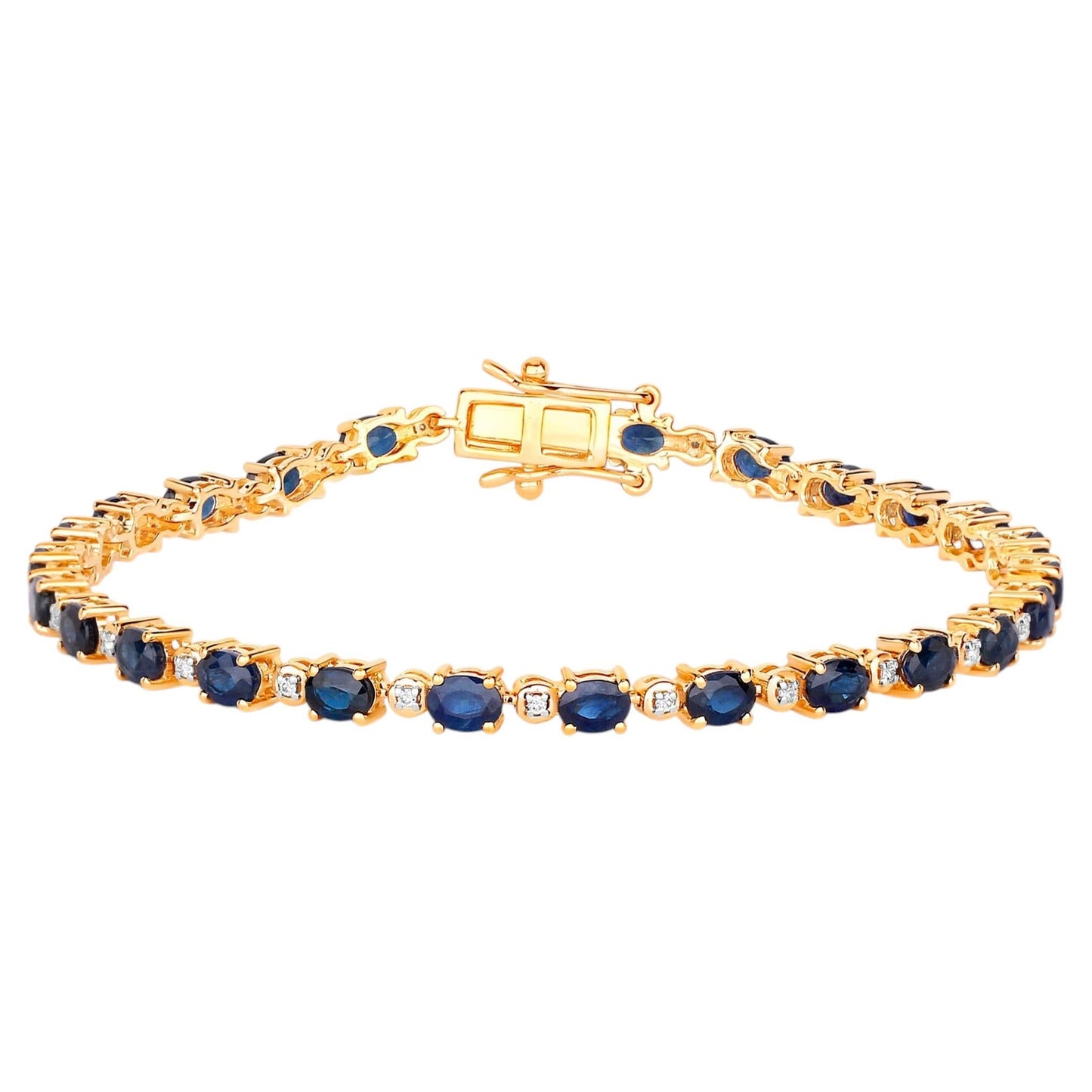 Blue Sapphire Bracelet With Diamonds 5.54 Carats 14K Yellow Gold
