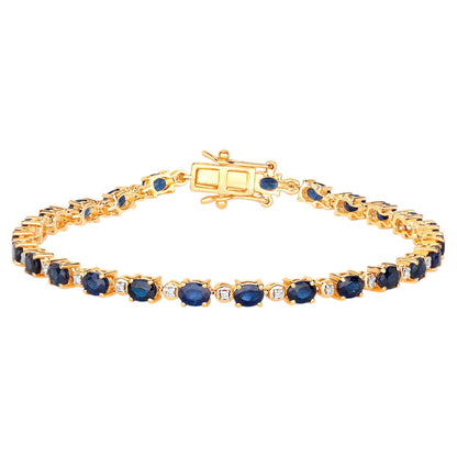 Blue Sapphire Bracelet With Diamonds 5.54 Carats 14K Yellow Gold