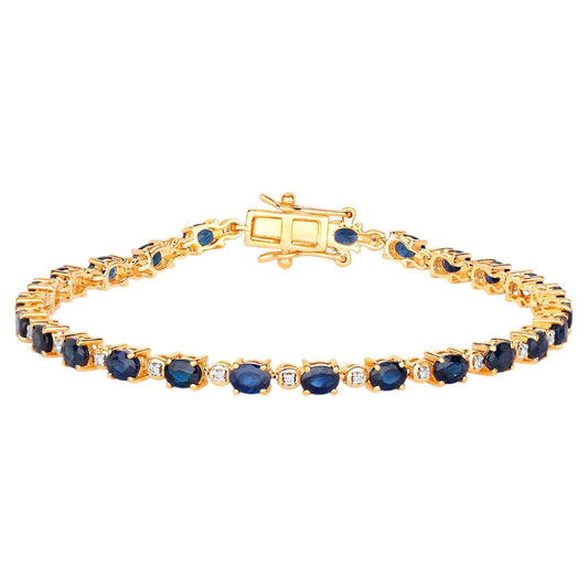 Blue Sapphire Bracelet With Diamonds 5.54 Carats 14K Yellow Gold
