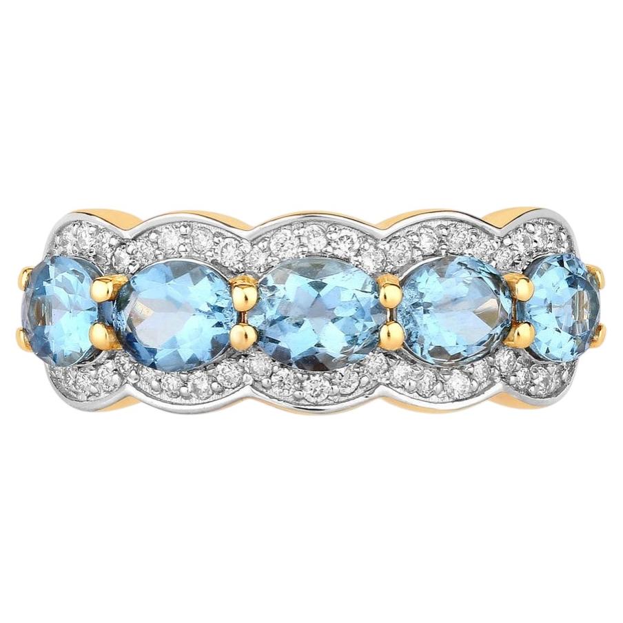 Aquamarine Ring With Diamonds 1.56 Carats 14K Yellow Gold