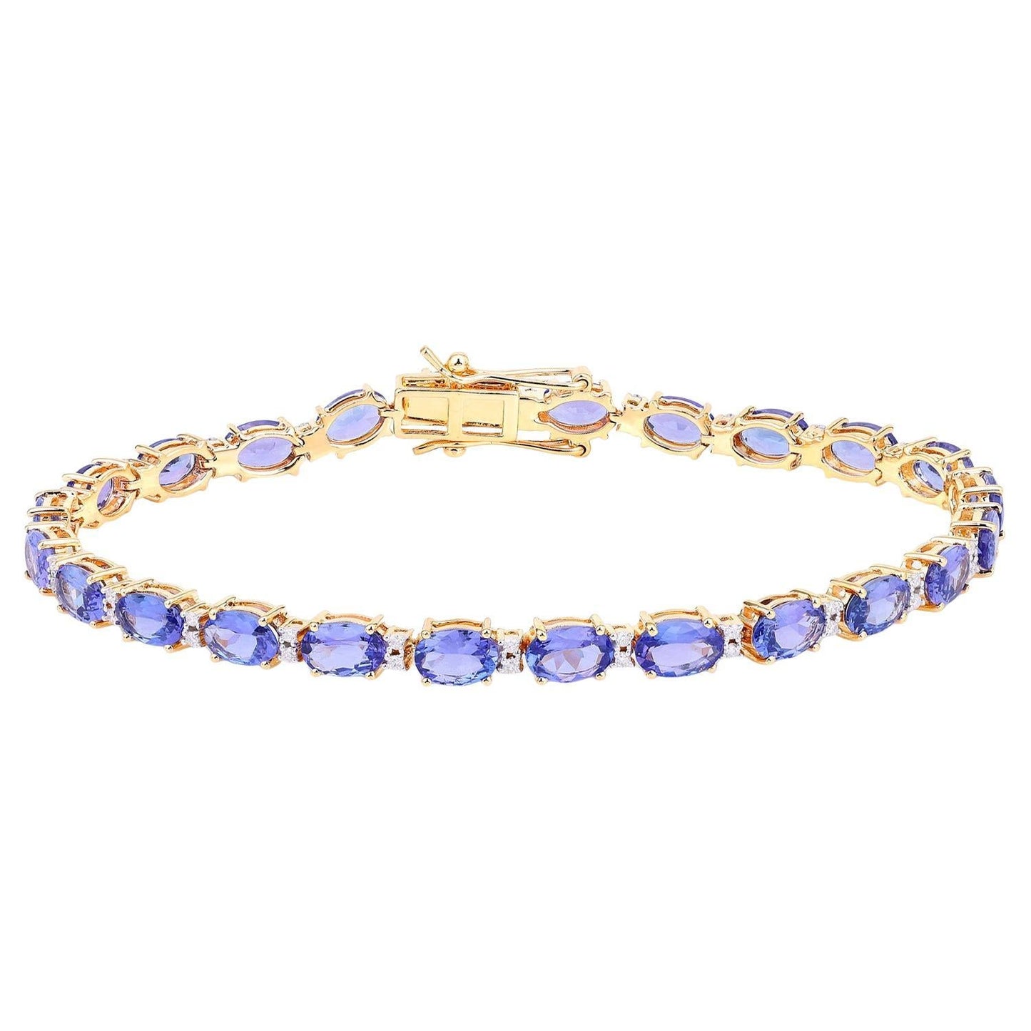Tanzanite Tennis Bracelet White Diamonds 10.8 Carats 14K Yellow Gold
