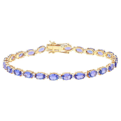 Tanzanite Tennis Bracelet White Diamonds 10.8 Carats 14K Yellow Gold