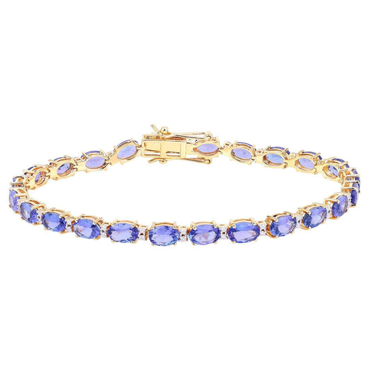 Tanzanite Tennis Bracelet White Diamonds 10.8 Carats 14K Yellow Gold