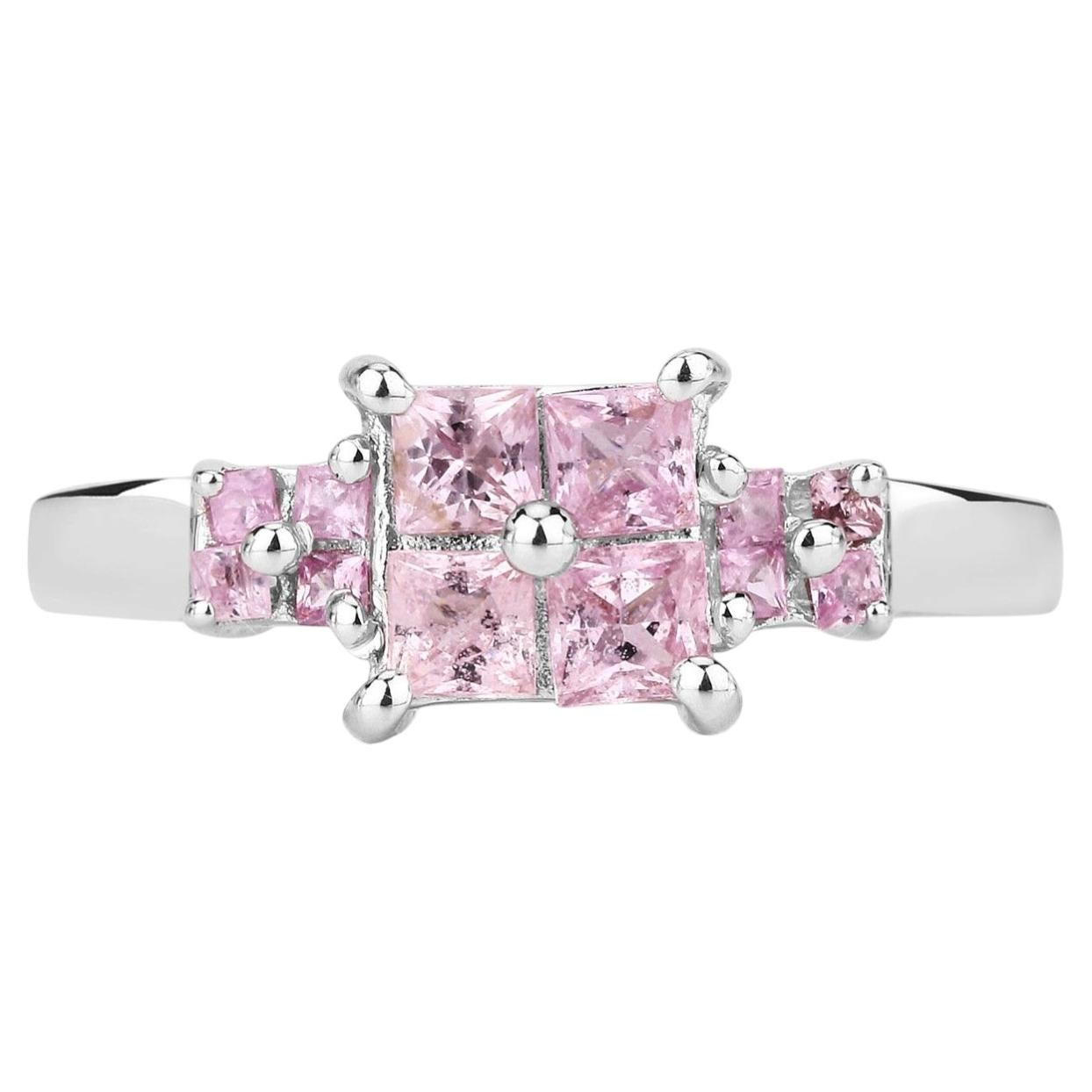 Pink Sapphire Ring 0.92 Carats Sterling Silver