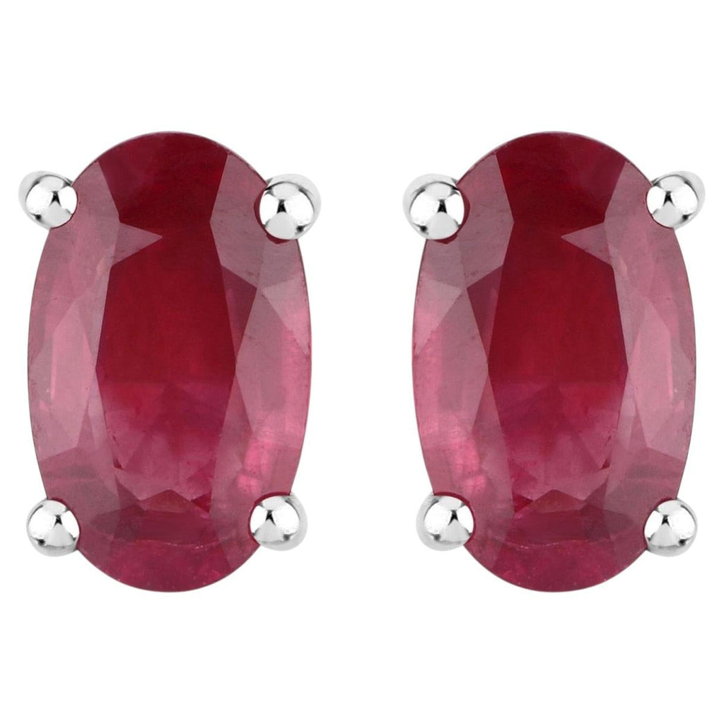 Ruby Stud Earrings 0.52 Carats 14K White Gold