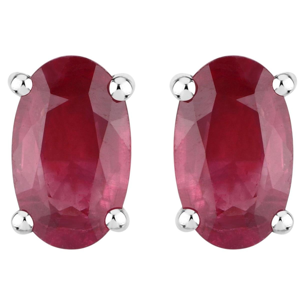 Ruby Stud Earrings 0.52 Carats 14K White Gold