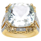 Green Amethyst Ring White Topaz 8.22 Carats Gold Plated Silver
