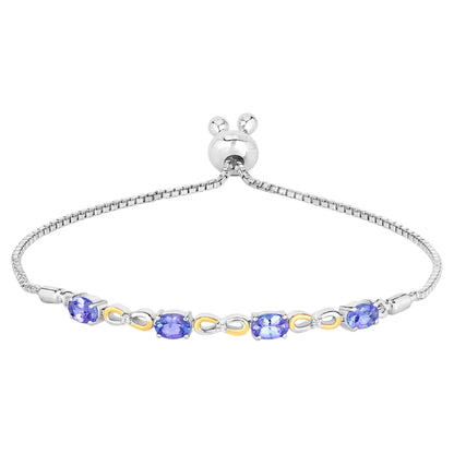 Tanzanite Bracelet With White Topaz 1.78 Carats Gold Plated Sterling Silver