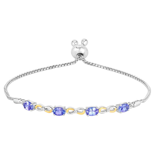 Tanzanite Bracelet With White Topaz 1.78 Carats Gold Plated Sterling Silver