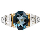 London Blue Topaz Ring With White Topaz 4.08 Carats Gold Plated Silver