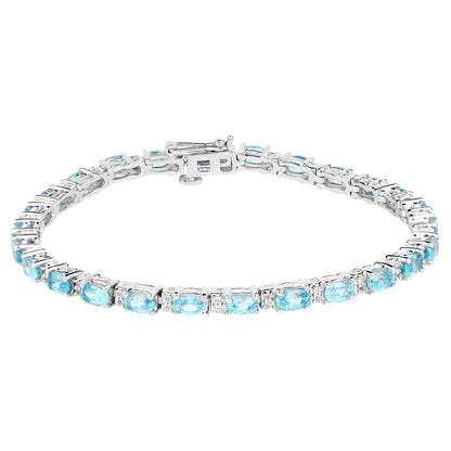 Blue Zircon Tennis Bracelet White Topaz 8.8 Carats Sterling Silver