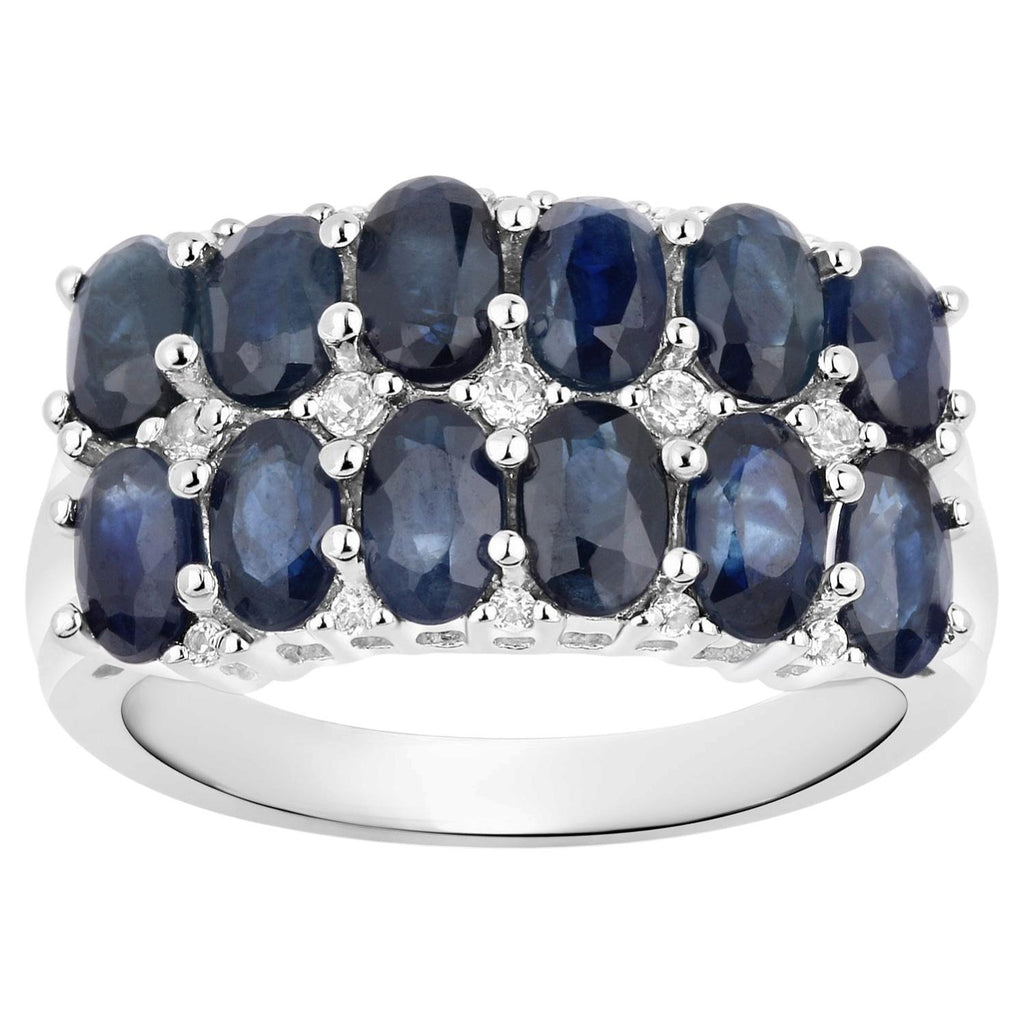 Blue Sapphire Ring With White Topaz 2.76 Carats Sterling Silver