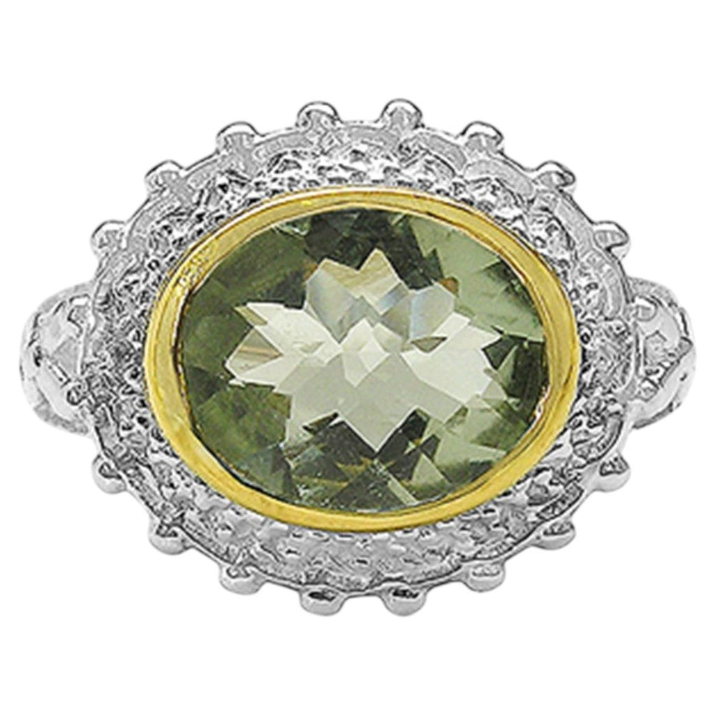 Green Amethyst Ring With White Topaz 4.15 Carats Sterling Silver