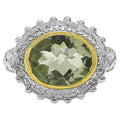 Green Amethyst Ring With White Topaz 4.15 Carats Sterling Silver
