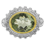 Green Amethyst Ring With White Topaz 4.15 Carats Sterling Silver