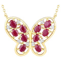 Ruby Butterfly Necklace With White Zircon 2.32 Carats Gold Plated Silver