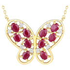 Ruby Butterfly Necklace With White Zircon 2.32 Carats Gold Plated Silver