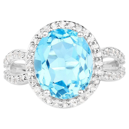 Swiss Blue 5.2 Carat Topaz Ring White Topaz Setting