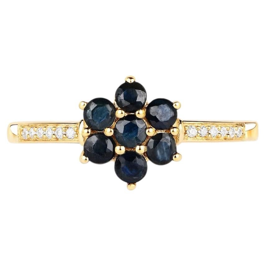 Blue Sapphire Ring With Diamonds 0.42 Carats 10K Yellow Gold