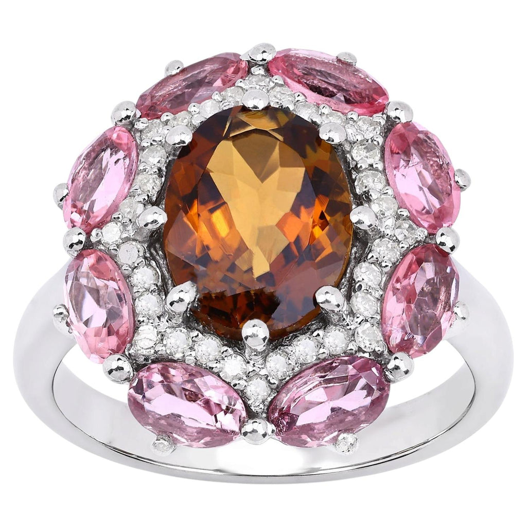 Multicolor Tourmaline Ring With Diamonds 4.18 Carats Sterling Silver