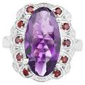 Amethyst Ring With Garnet 6.36 Carats Sterling Silver