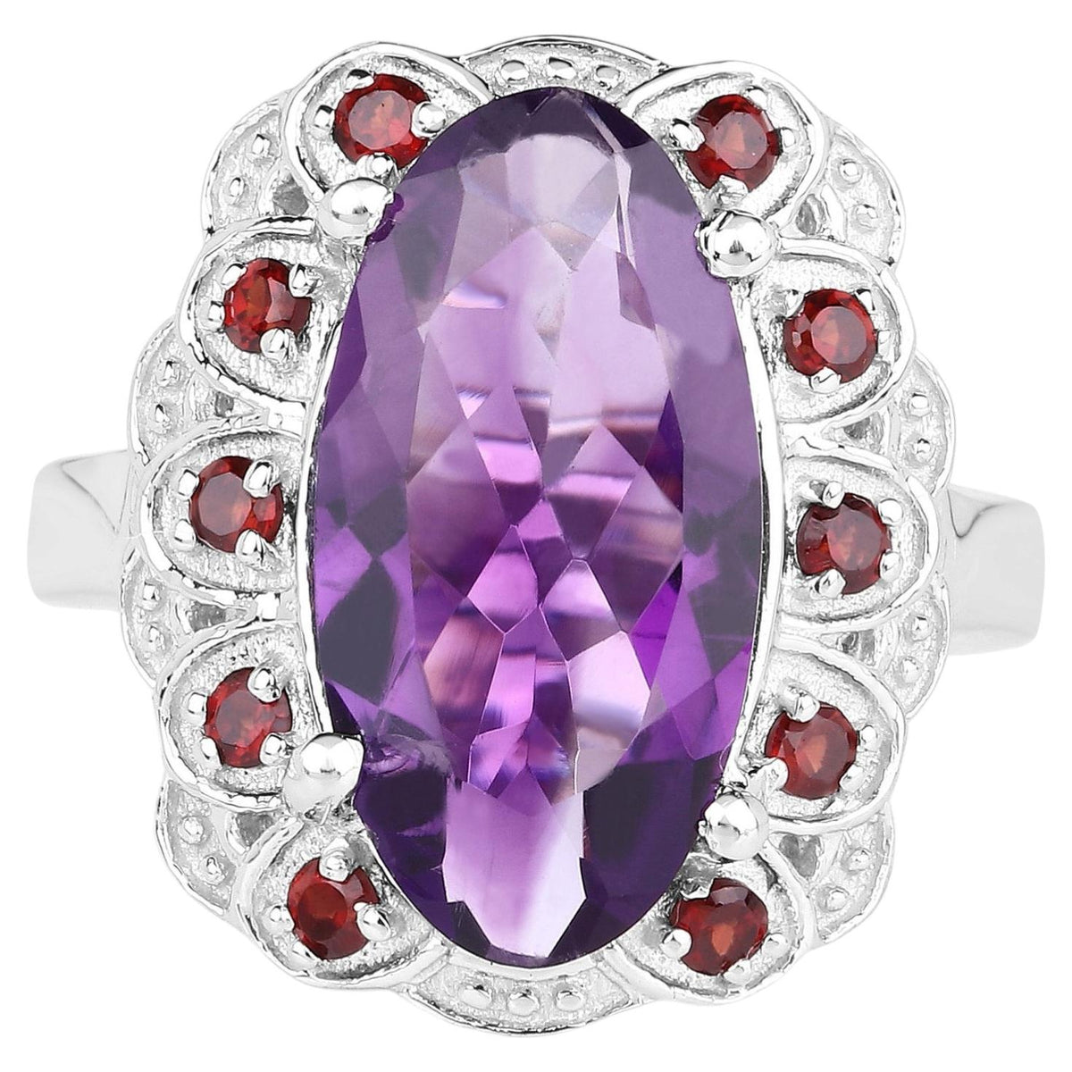 Amethyst Ring With Garnet 6.36 Carats Sterling Silver