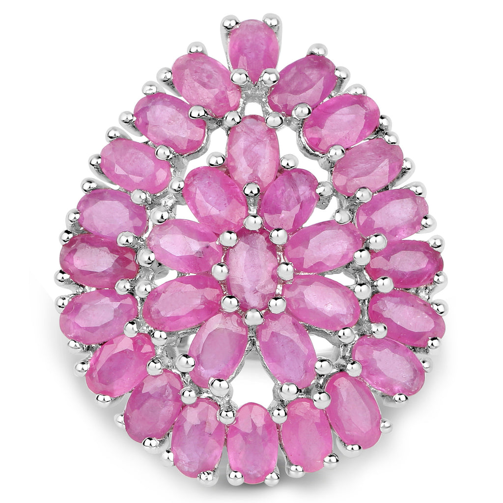 Ruby Flower Ring 8.08 Carats Sterling Silver