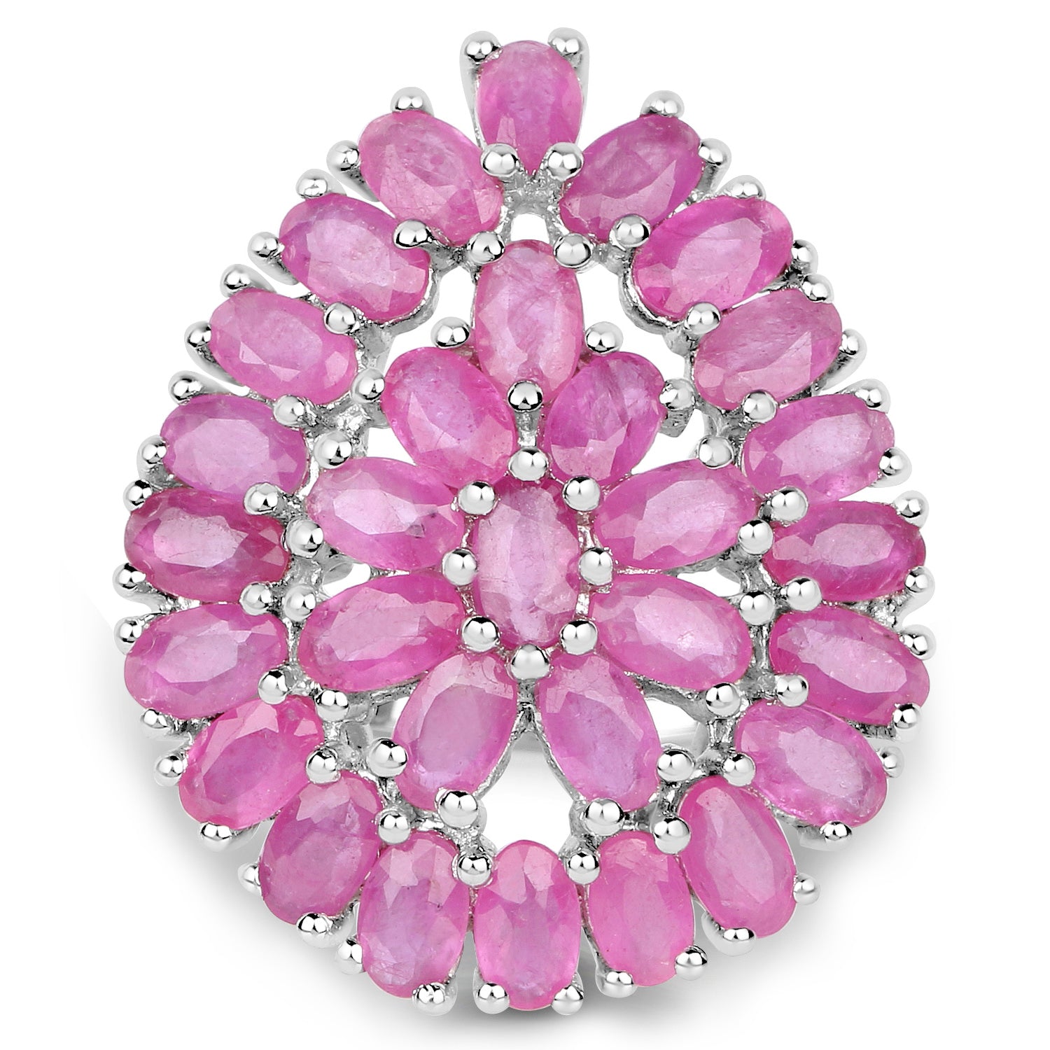 Ruby Flower Ring 8.08 Carats Sterling Silver