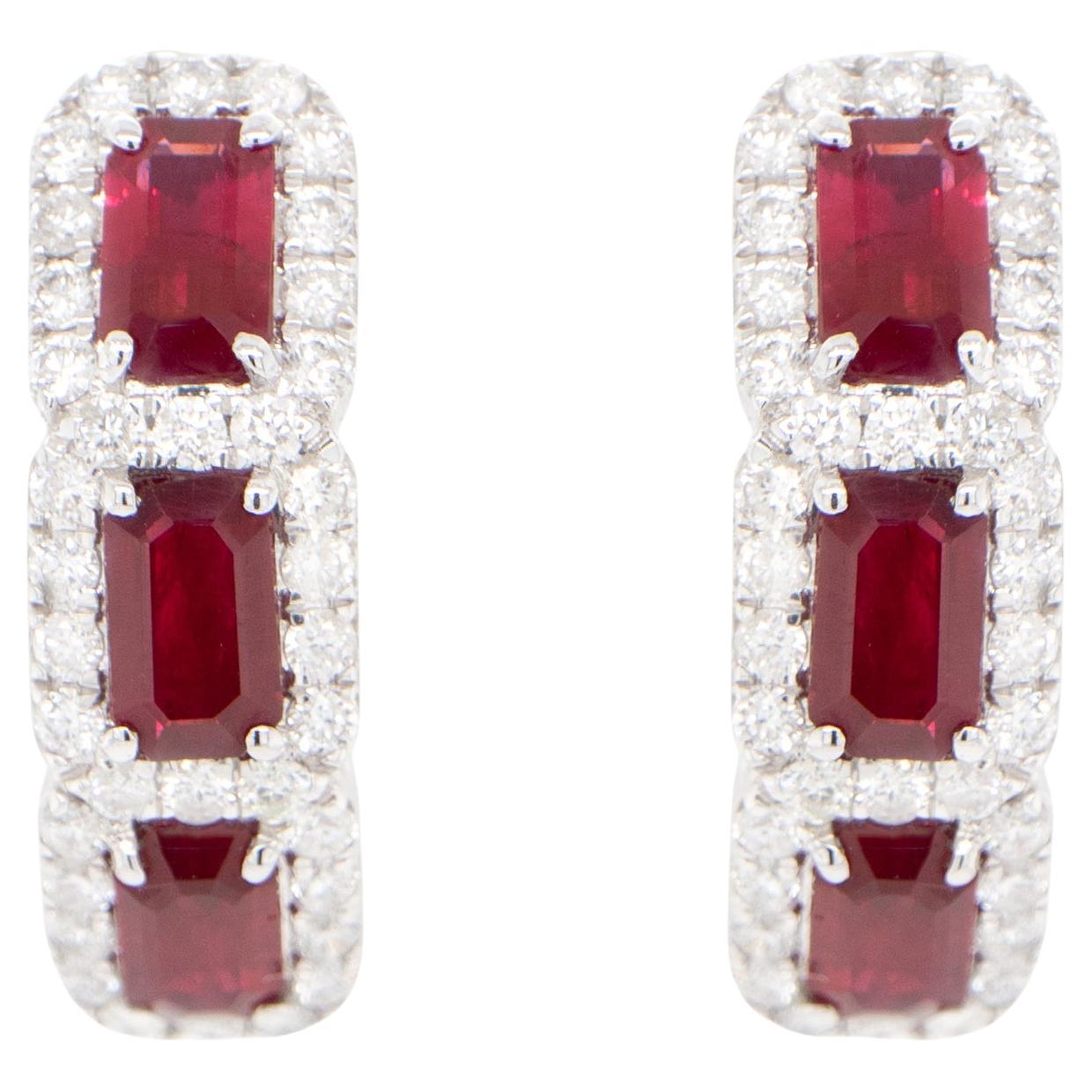 Ruby and Diamond Hoop Earrings 2.34 Carats 18K Gold