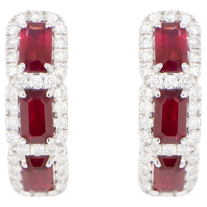 Ruby and Diamond Hoop Earrings 2.34 Carats 18K Gold