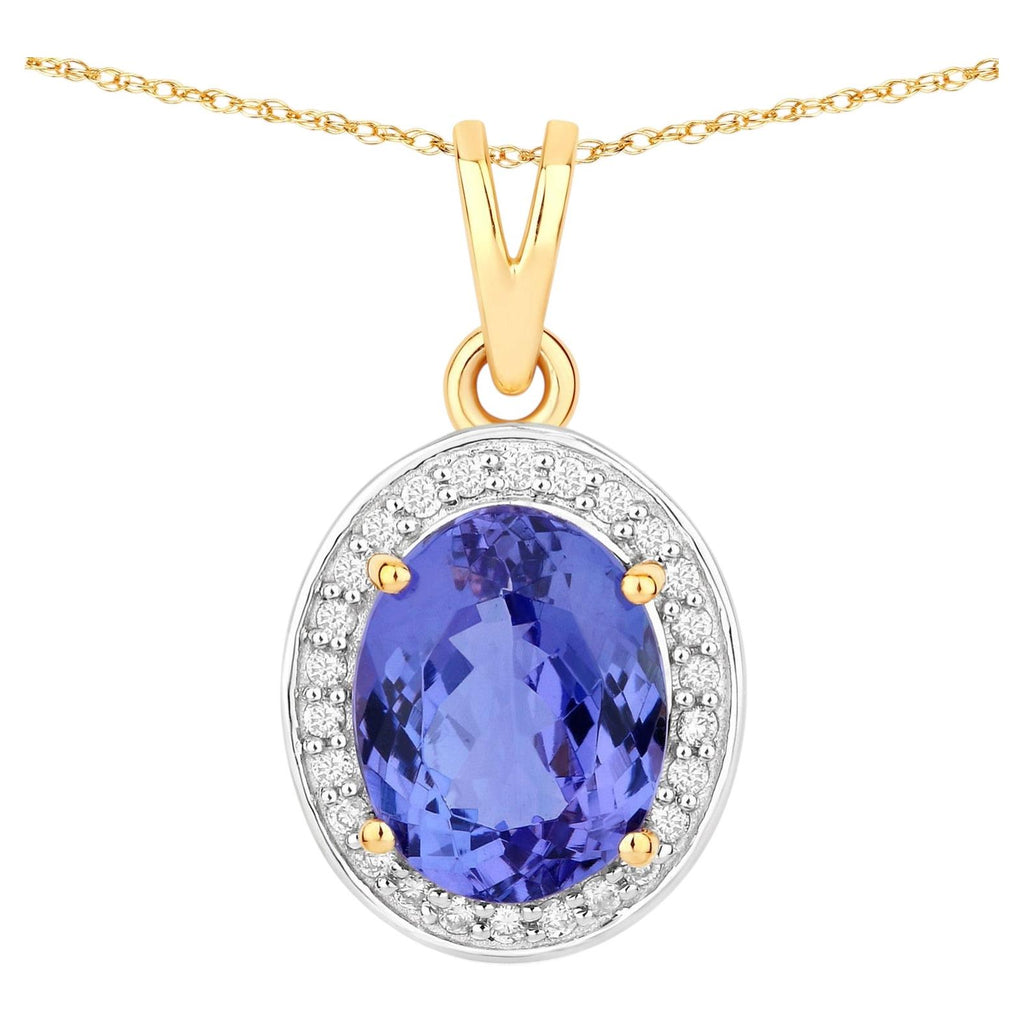 Tanzanite Pendant With Diamonds 2.4 Carats 14K Yellow Gold