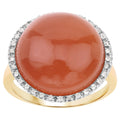 Peach Moonstone Ring With White Topaz 13.9 Carats Gold Plated Silver