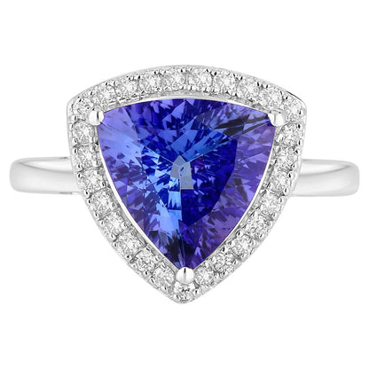 Natural Tanzanite Ring With Diamonds 3.2 Carats 14K White Gold